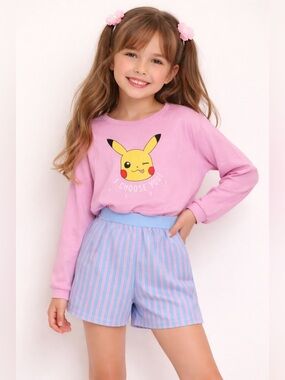 Pokemon Pikachu Girls Pajama Set Pink Blue Cute Kids Sleepwear NWT